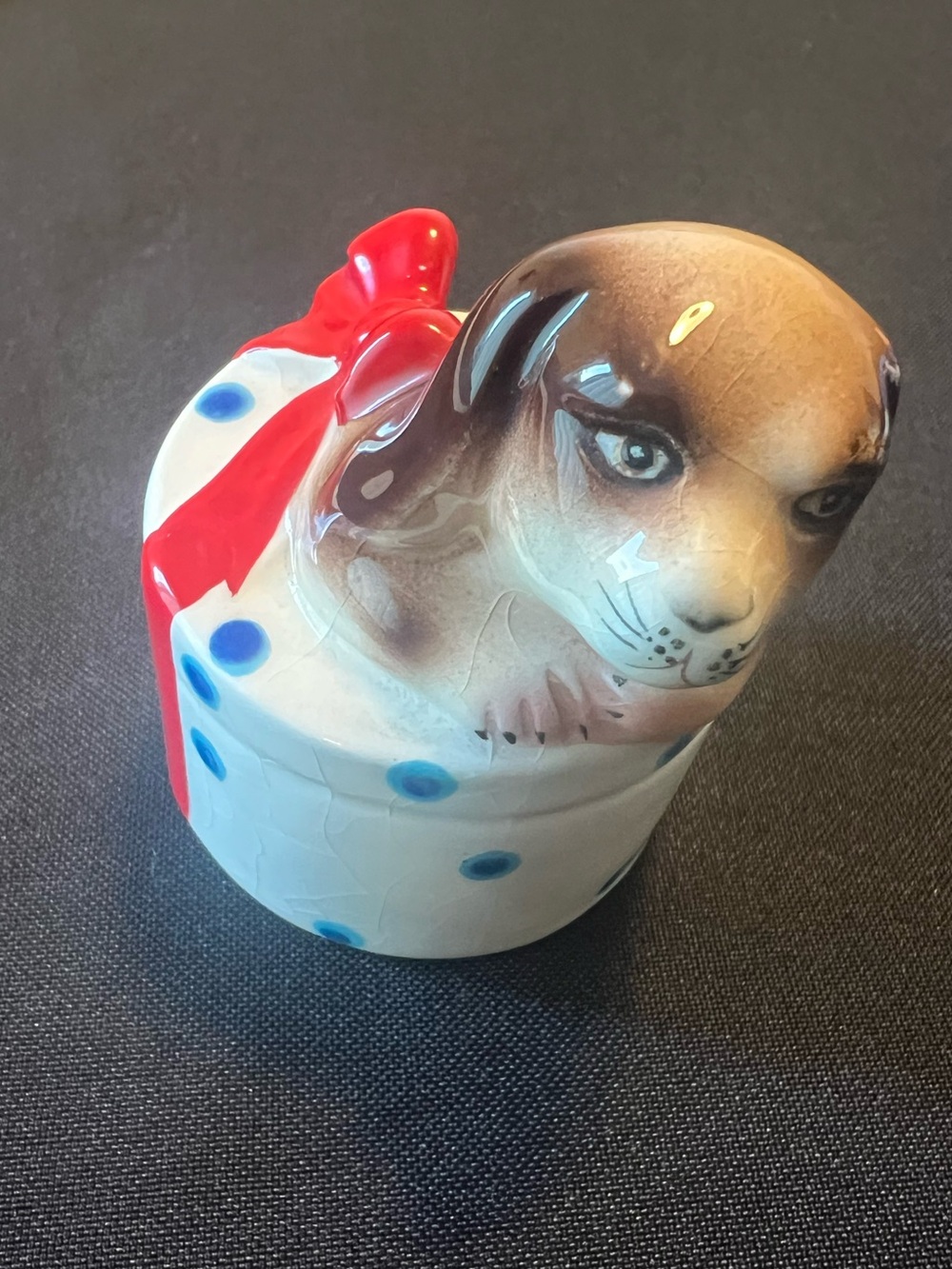 Vintage PY Japan Ceramic Dog on Polka Dot Gift Present Salt Pepper Shaker Single